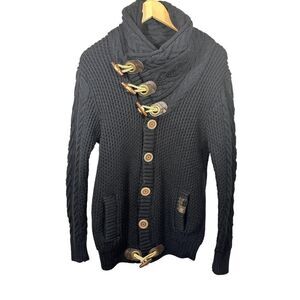 LEIF NELSON Unisex Knitted  High Neck Toggle Jacket/Cardigan Blue Size Medium